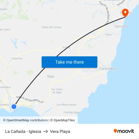 La Cañada - Iglesia to Vera Playa map