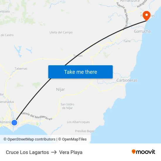 Cruce Los Lagartos to Vera Playa map