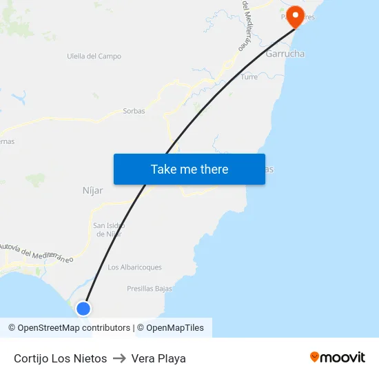 Cortijo Los Nietos to Vera Playa map