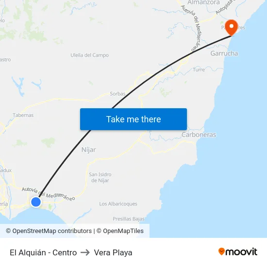 El Alquián - Centro to Vera Playa map