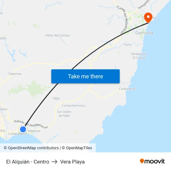 El Alquián - Centro to Vera Playa map