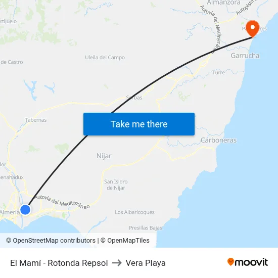 El Mamí - Rotonda Repsol to Vera Playa map