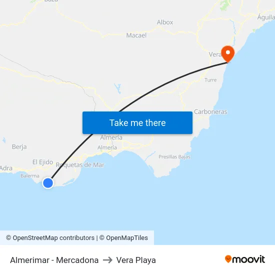 Almerimar - Mercadona to Vera Playa map