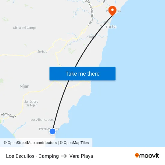 Los Escullos - Camping to Vera Playa map
