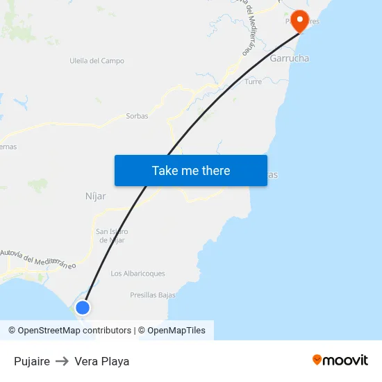 Pujaire to Vera Playa map