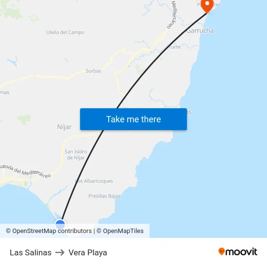Las Salinas to Vera Playa map