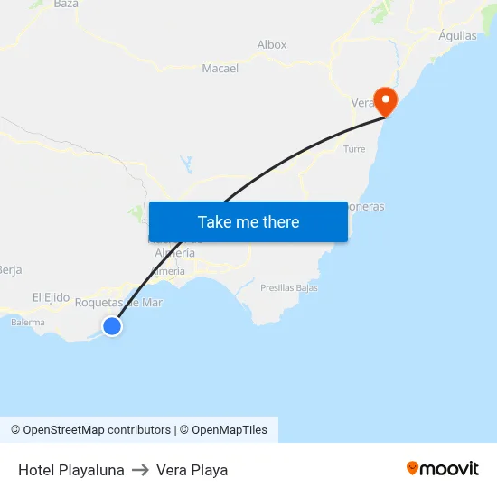 Hotel Playaluna to Vera Playa map
