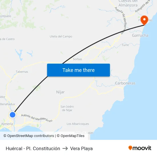 Huércal - Pl. Constitución to Vera Playa map