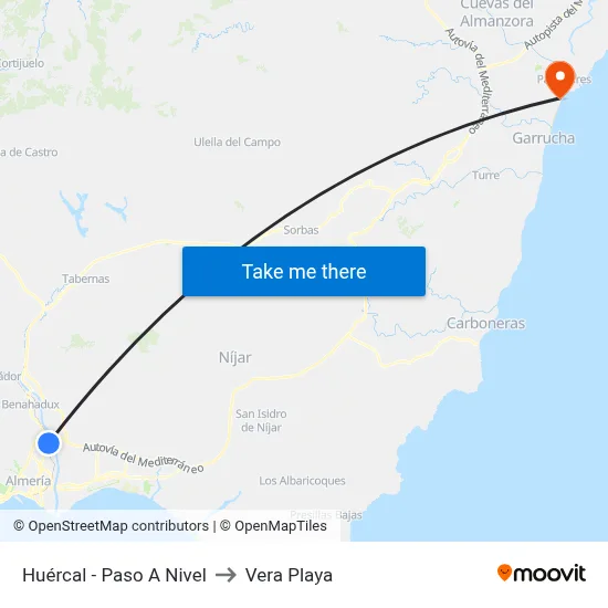 Huércal - Paso A Nivel to Vera Playa map