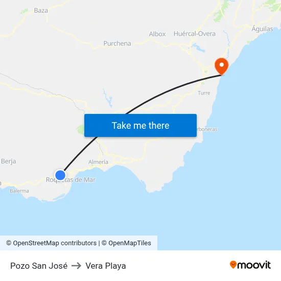 Pozo San José to Vera Playa map