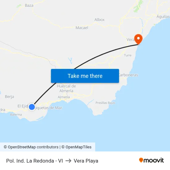 P.I. La Redonda-Vi to Vera Playa map