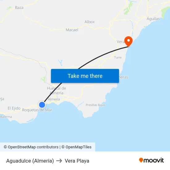 Aguadulce (Almeria) to Vera Playa map