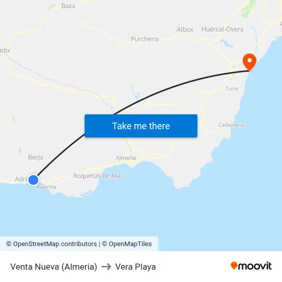 Venta Nueva (Almeria) to Vera Playa map