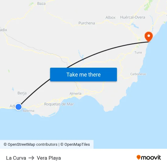 La Curva to Vera Playa map