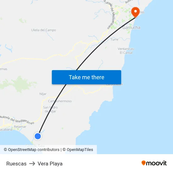 Ruescas to Vera Playa map
