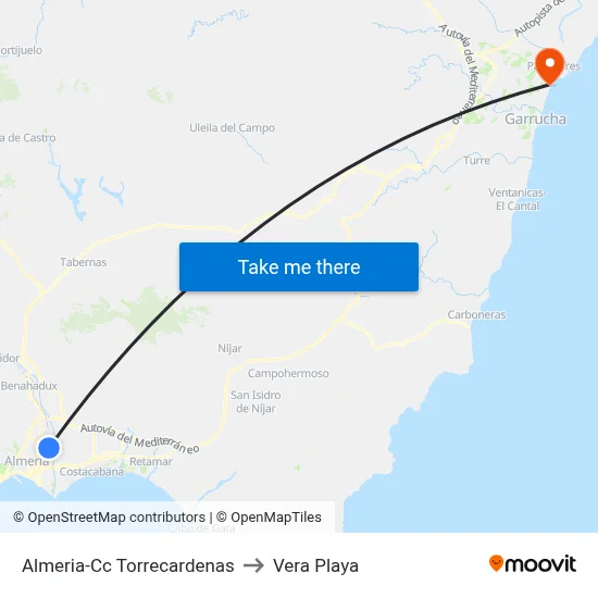 Almeria-Cc Torrecardenas to Vera Playa map