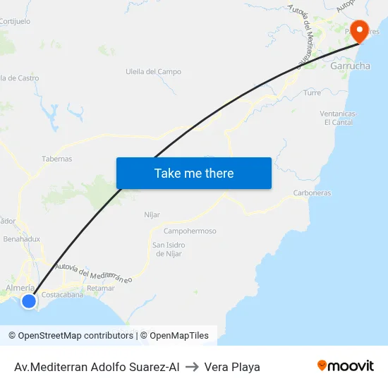 Av.Mediterran Adolfo Suarez-Al to Vera Playa map