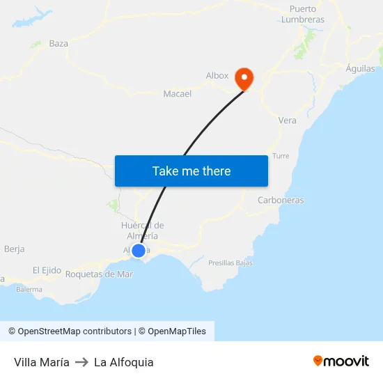 Villa María to La Alfoquia map