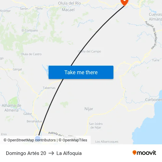 Domingo Artés 20 to La Alfoquia map
