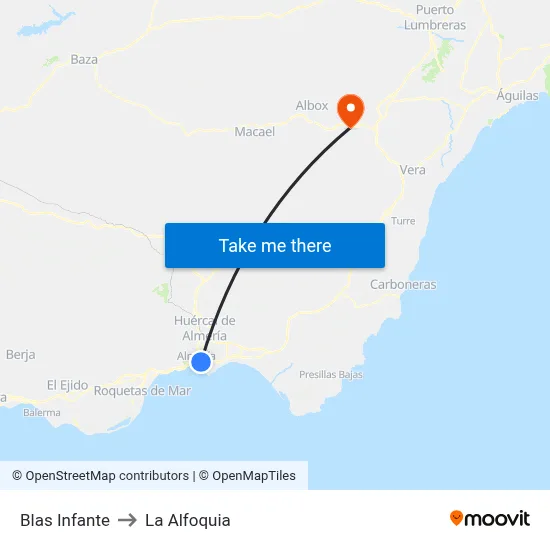 Blas Infante to La Alfoquia map