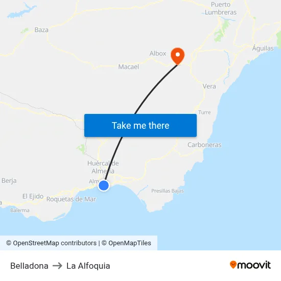 Belladona to La Alfoquia map