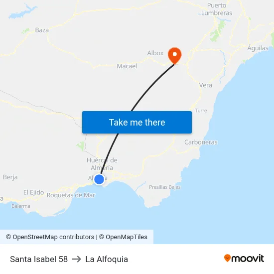 Santa Isabel 58 to La Alfoquia map