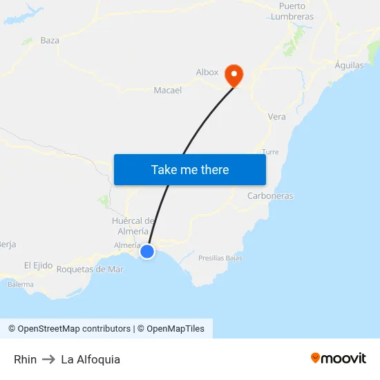 Rhin to La Alfoquia map