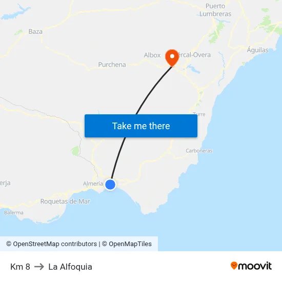 Km 8 to La Alfoquia map