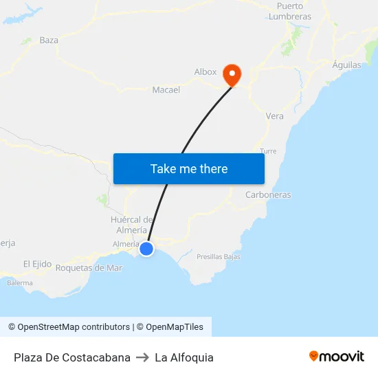 Plaza De Costacabana to La Alfoquia map