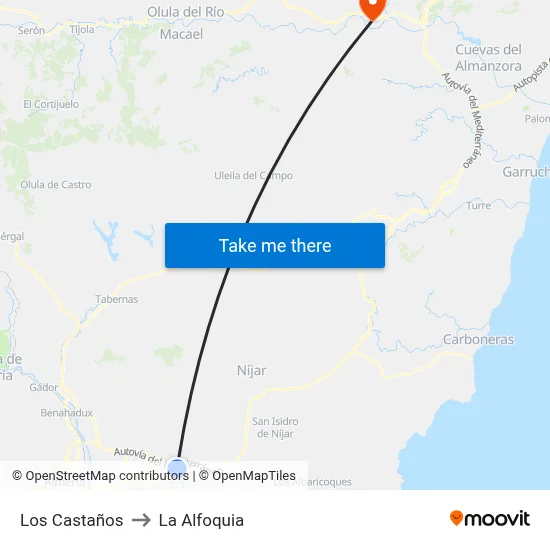 Los Castaños to La Alfoquia map