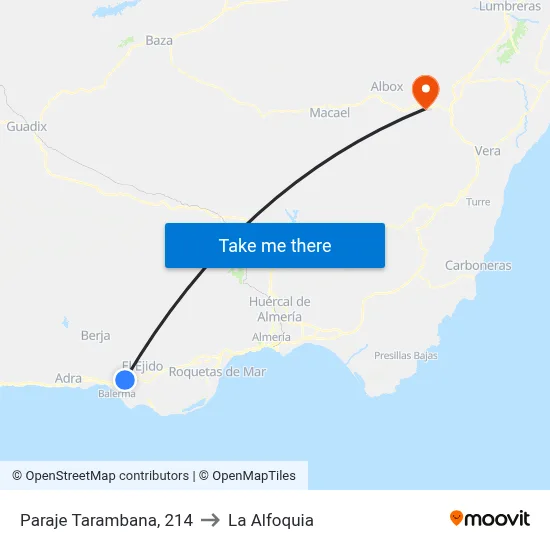 Paraje Tarambana, 214 to La Alfoquia map