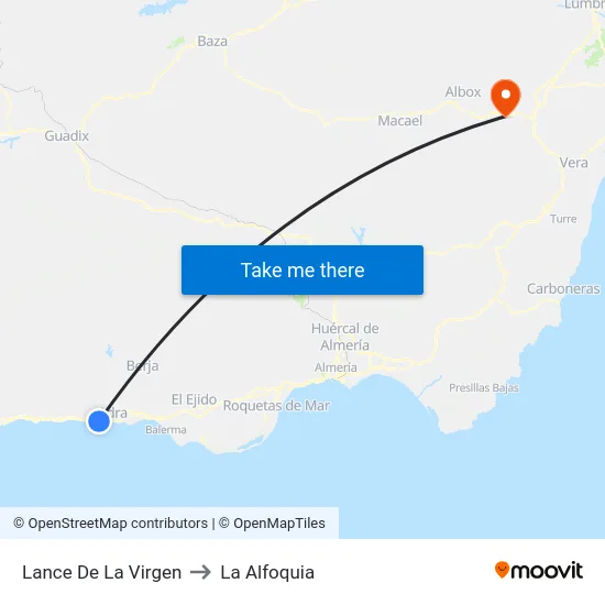 Lance De La Virgen to La Alfoquia map