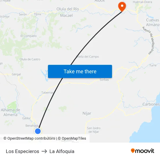Los Especieros to La Alfoquia map