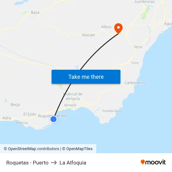 Roquetas - Puerto to La Alfoquia map