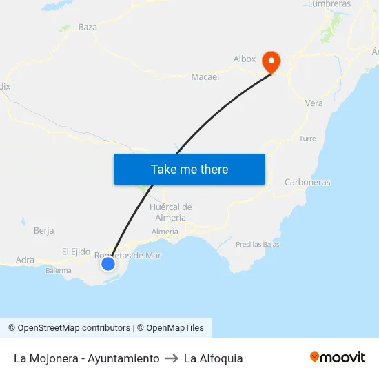 La Mojonera - Ayuntamiento to La Alfoquia map