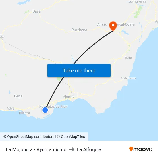 La Mojonera - Ayuntamiento to La Alfoquia map
