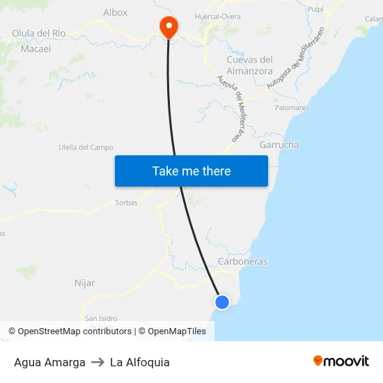 Agua Amarga to La Alfoquia map