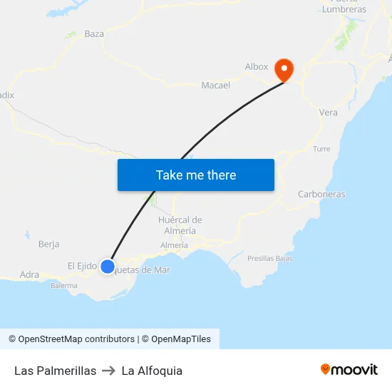 Las Palmerillas to La Alfoquia map
