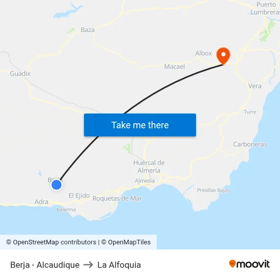 Berja - Alcaudique to La Alfoquia map