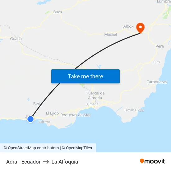 Adra - Ecuador to La Alfoquia map