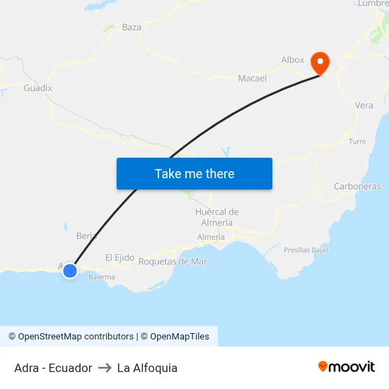 Adra - Ecuador to La Alfoquia map