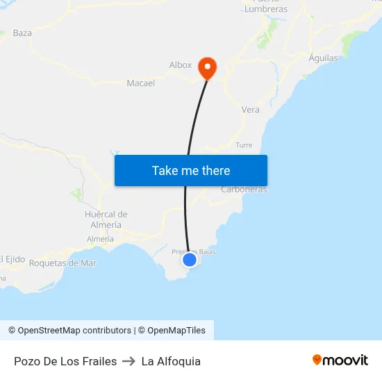 Pozo De Los Frailes to La Alfoquia map