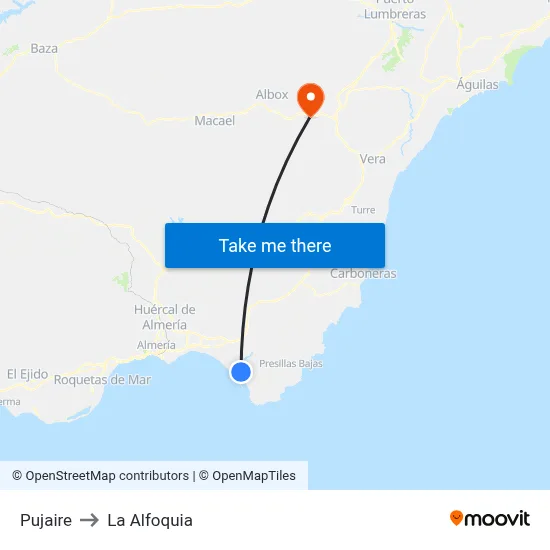 Pujaire to La Alfoquia map