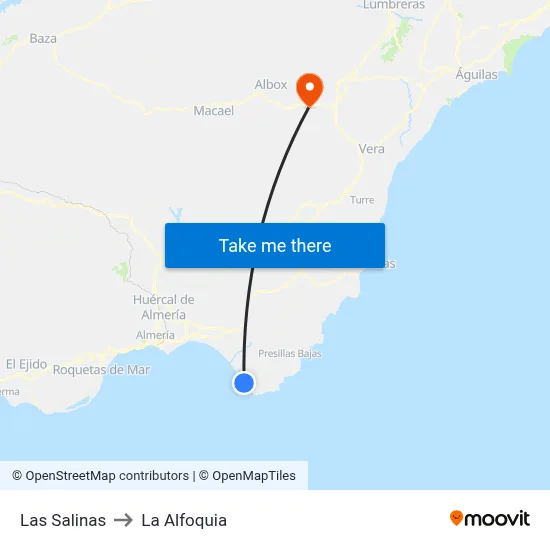 Las Salinas to La Alfoquia map