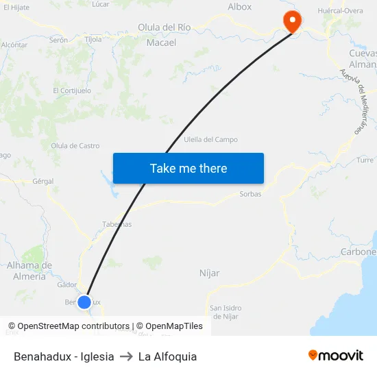 Benahadux - Iglesia to La Alfoquia map