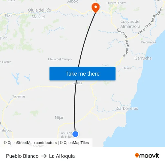 Pueblo Blanco to La Alfoquia map