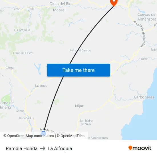 Rambla Honda to La Alfoquia map