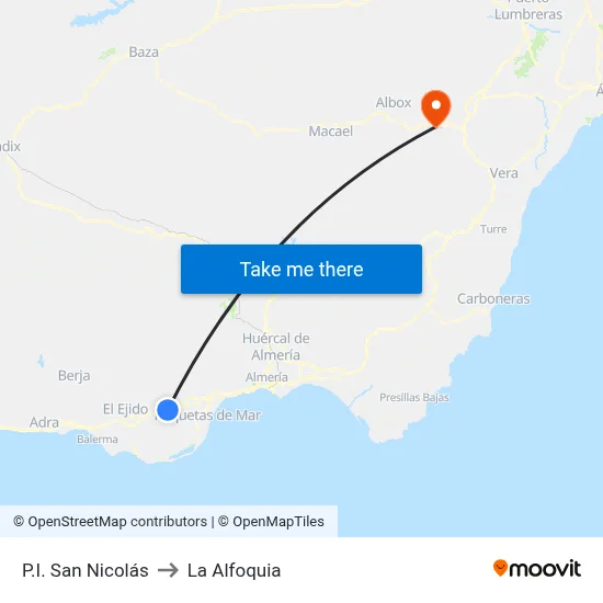 P.I. San Nicolás to La Alfoquia map