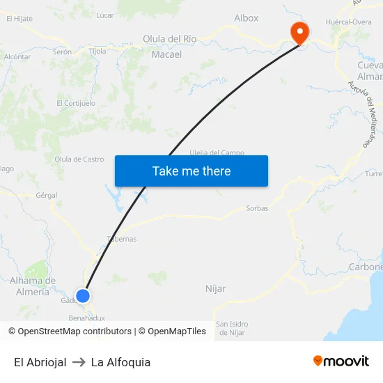 El Abriojal to La Alfoquia map
