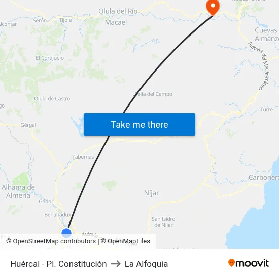 Huércal - Pl. Constitución to La Alfoquia map